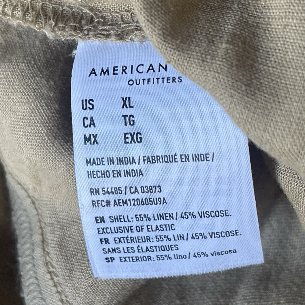 American Eagle Linen Blend Jumpsuit XL Tan Tie Waist Pockets Cropped Buttons NWT - Picture 9 of 11